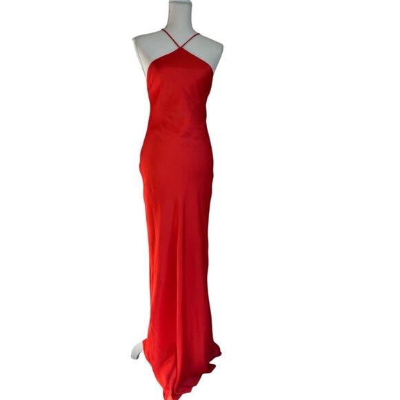Line & Dot Kira Maxi Dress in Tomato Red Medium New Womens Satin Gown - Picture 4 of 14